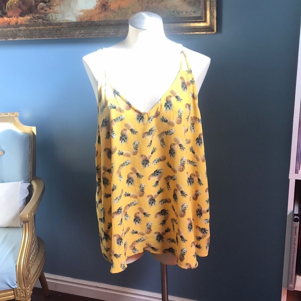 NWT Zenobia Pineapple yellow spaghetti straps flowy swing cami size 3XL/XXXL